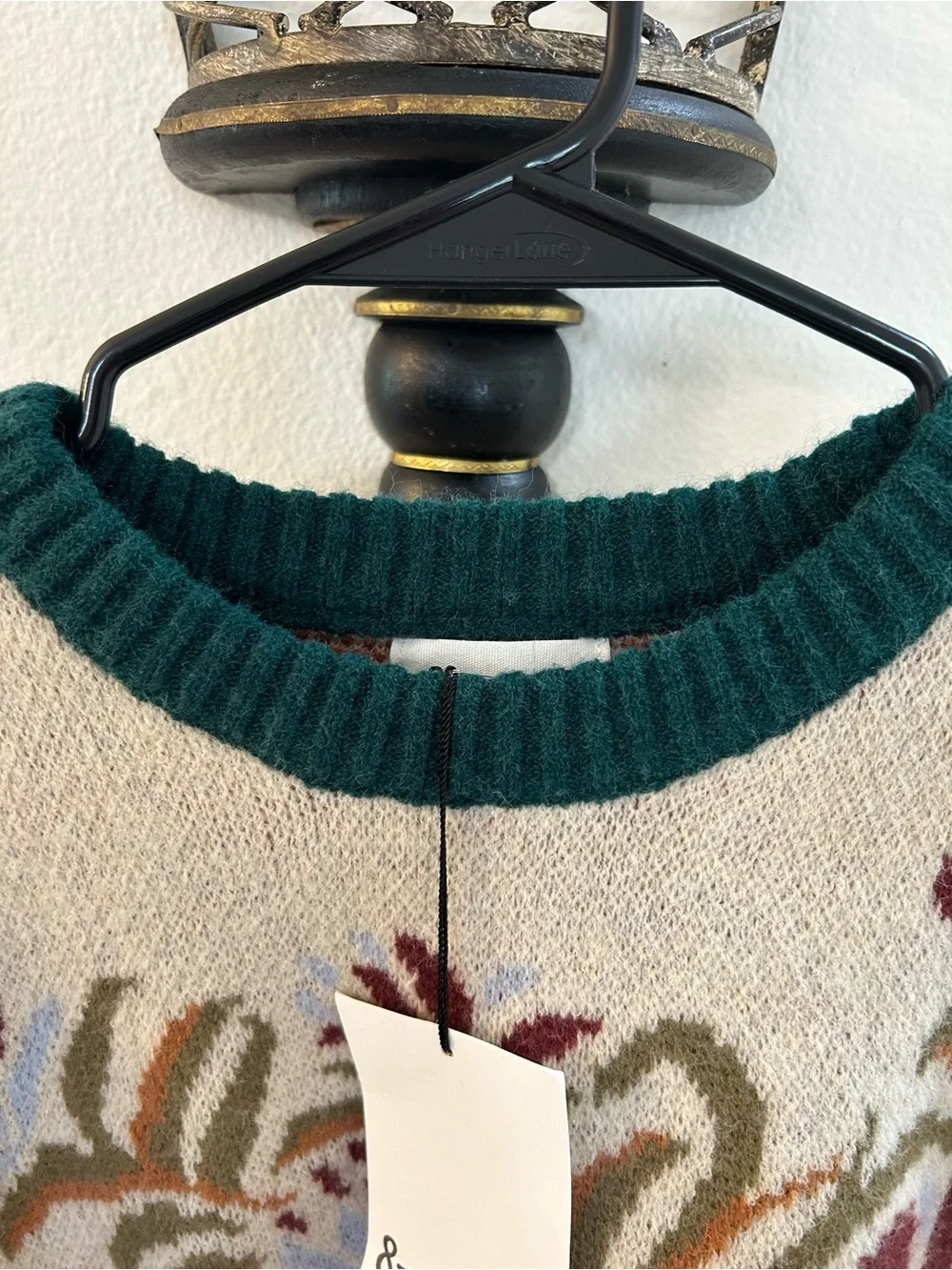 & Merci Floral Crewneck Sweater with Green Trim. Sz Small